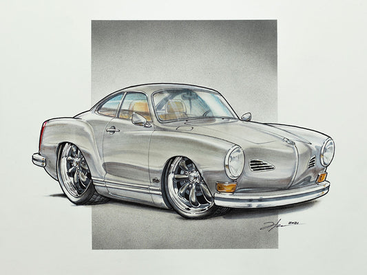 VW Karmann Ghia Cartoon artwork by Andrew Kerr